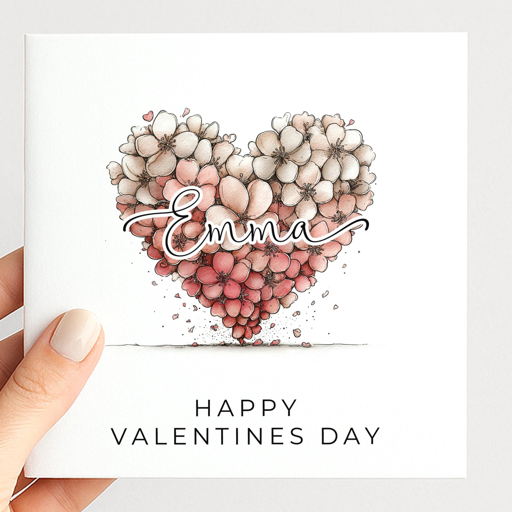 Personalised Valentines Card, Floral Heart Valentine Card, Custom Name Valentine’s Day Card, Romantic Printed Card for Loved One
