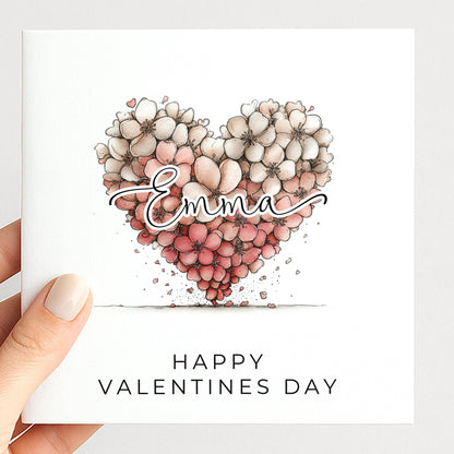 Personalised Valentines Card, Floral Heart Valentine Card, Custom Name Valentine’s Day Card, Romantic Printed Card for Loved One