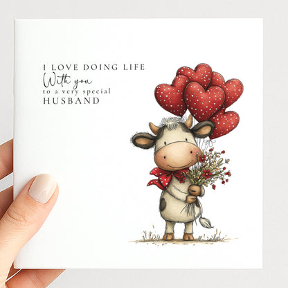 Husband Anniversary Card, I Love Doing Life With You Card, Cute Cow Love Card, Romantic Card from Wife