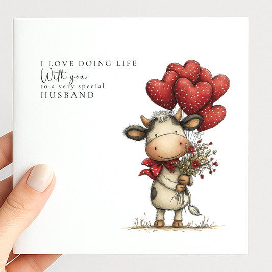 Husband Anniversary Card, I Love Doing Life With You Card, Cute Cow Love Card, Romantic Card from Wife