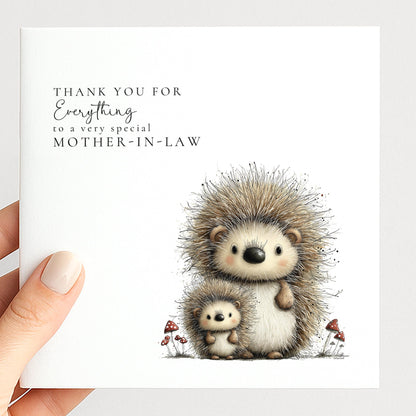 Mother’s Day Card – Personalised Mother-In-Law Card With Hedgehog Illustration