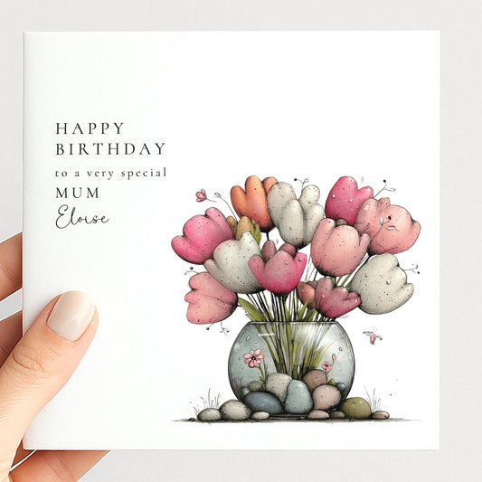 Mum Birthday Card, Personalised Birthday Card for Mum, Floral Birthday Card with Name