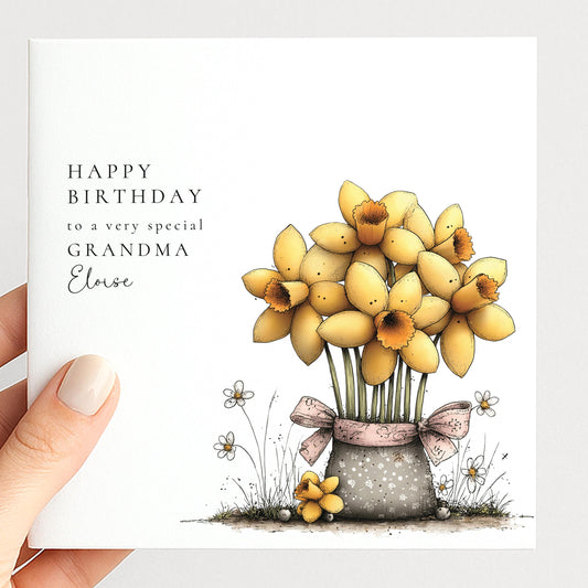 Grandma Birthday Card, Personalised Birthday Card for Grandma, Floral Birthday Card with Name