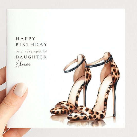 Daughter Birthday Card, Personalised Birthday Card for Daughter, Leopard Print Shoe Birthday Card