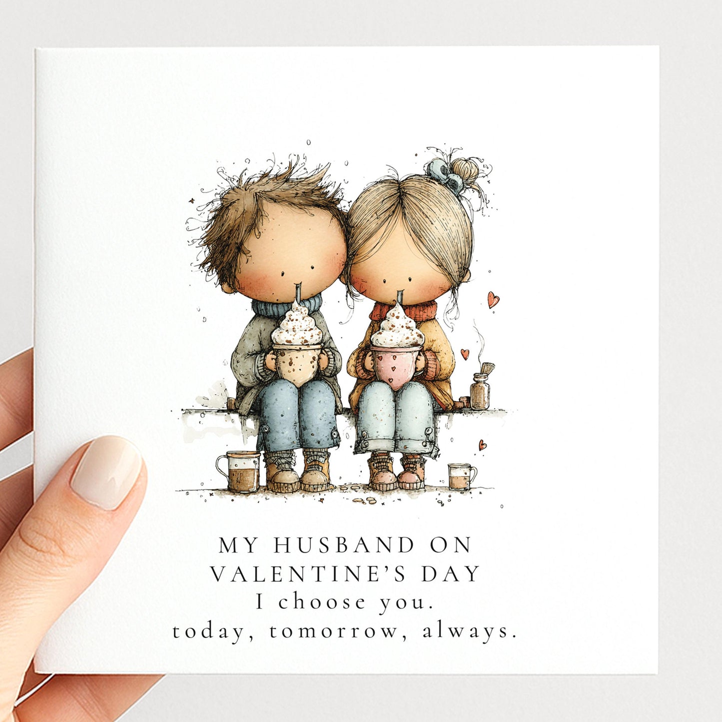 Valentines Husband Card, Romantic Valentine’s Day Card for Husband, Cute Couple Hot Chocolate Card, I Choose You Always