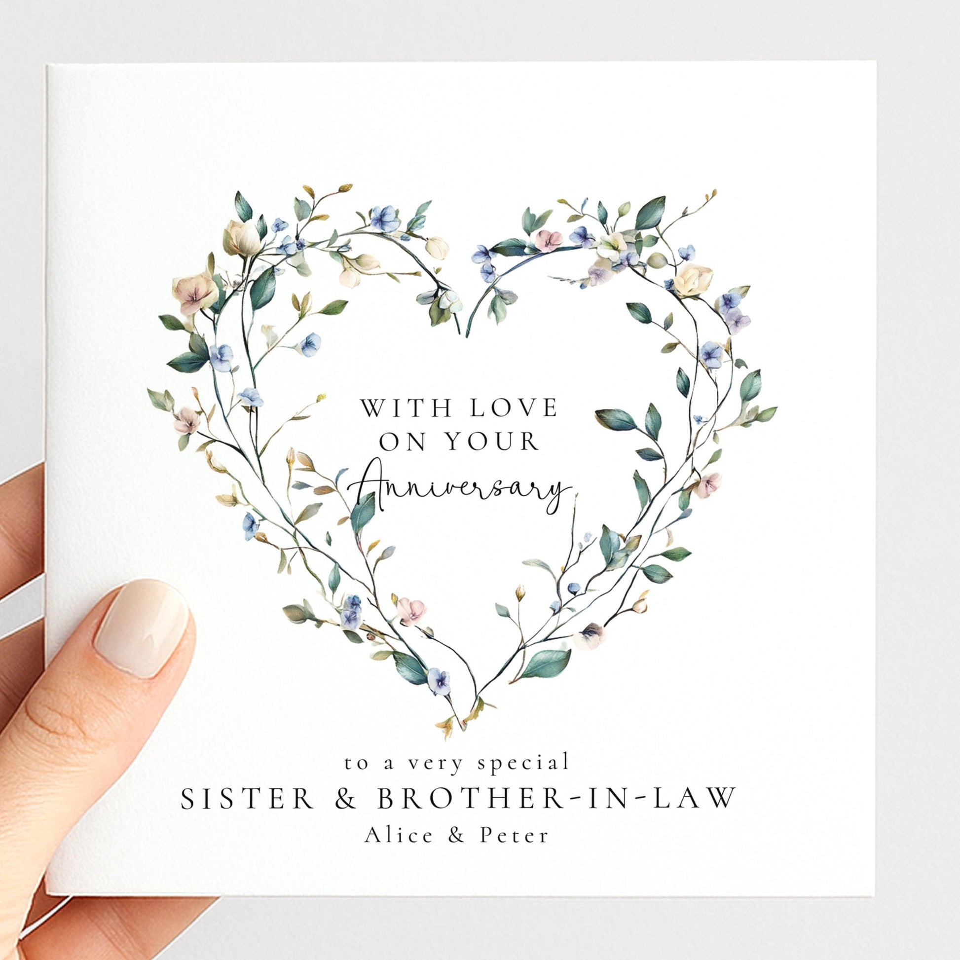 Anniversary Card for Sister and Brother in Law, Floral Heart Anniversary Card, Personalised Family Anniversary Card