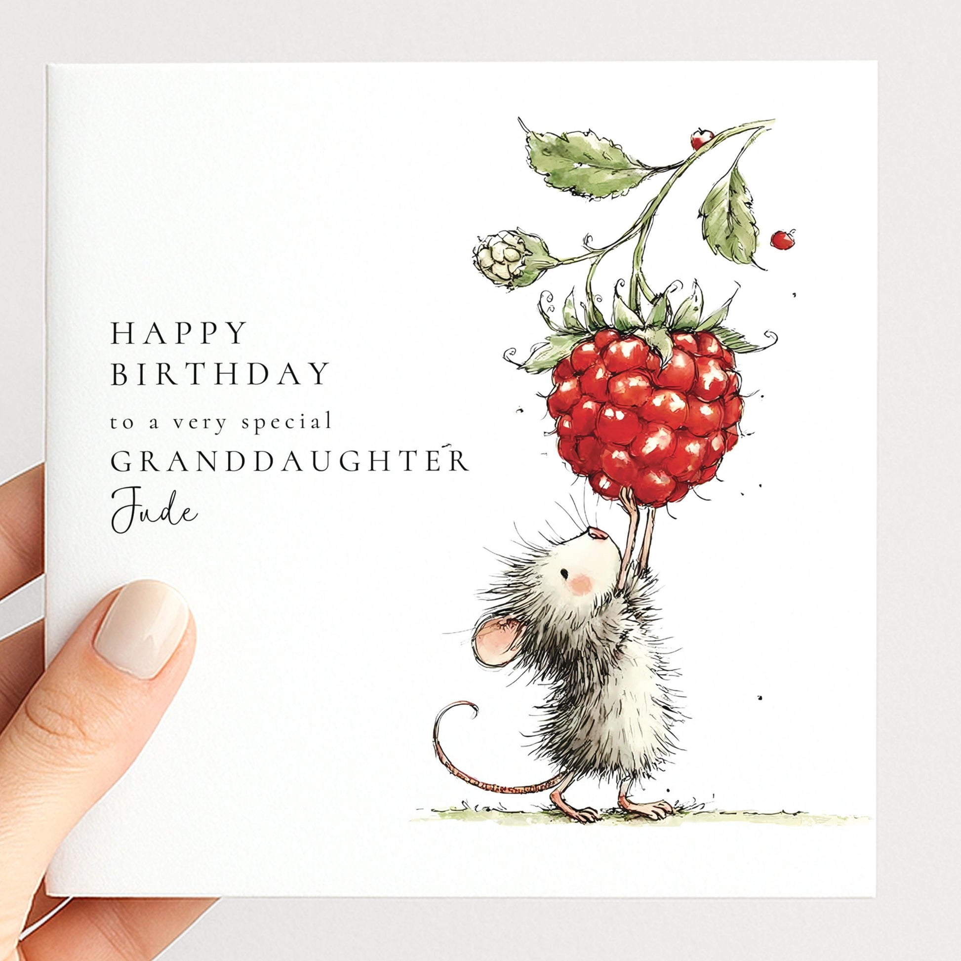 Granddaughter Birthday Card, Personalised Mouse Birthday Card, Cute Animal Birthday Card for Granddaughter, Custom Name Printed Card
