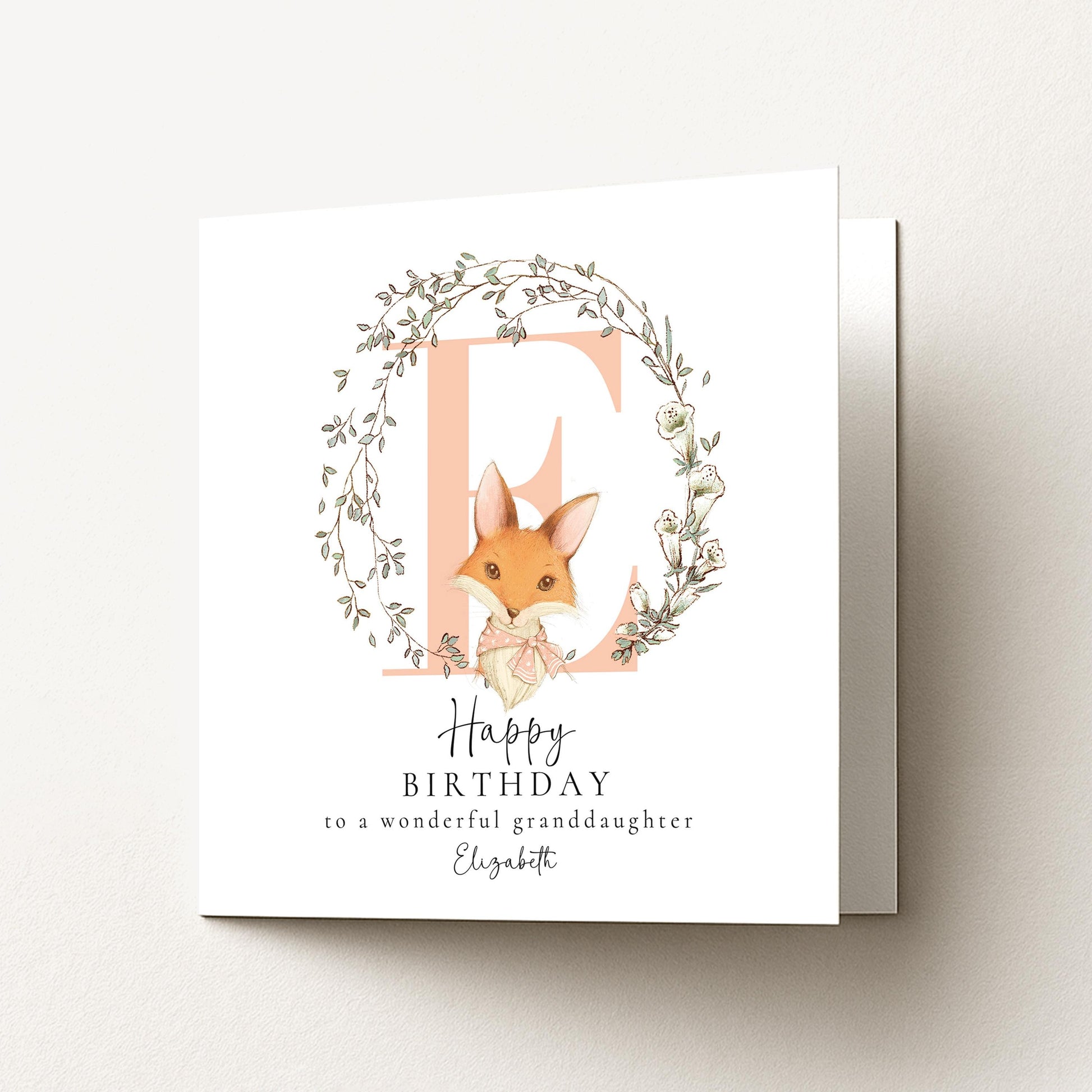 Granddaughter Birthday Card, Happy Birthday Granddaughter Card with Initial and Fox Design, Personalised Birthday Card