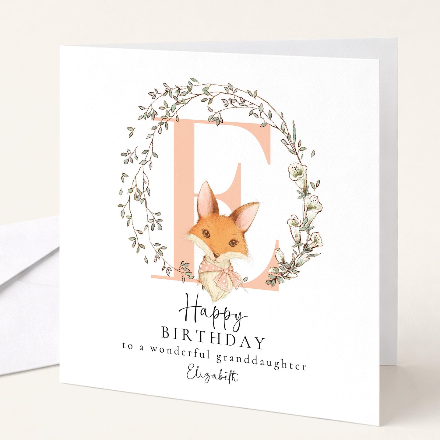 Granddaughter Birthday Card, Happy Birthday Granddaughter Card with Initial and Fox Design, Personalised Birthday Card