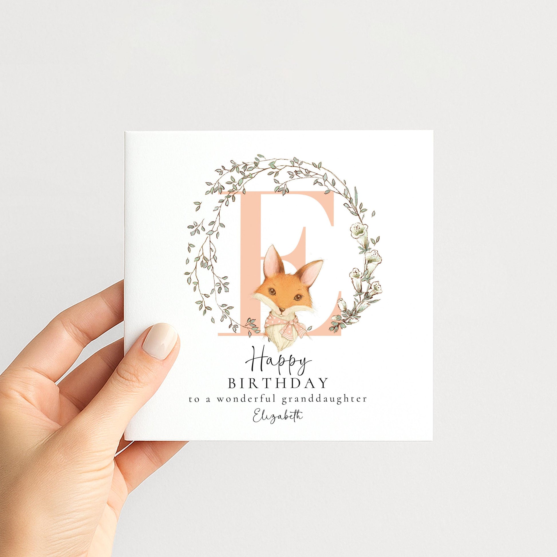 Granddaughter Birthday Card, Happy Birthday Granddaughter Card with Initial and Fox Design, Personalised Birthday Card