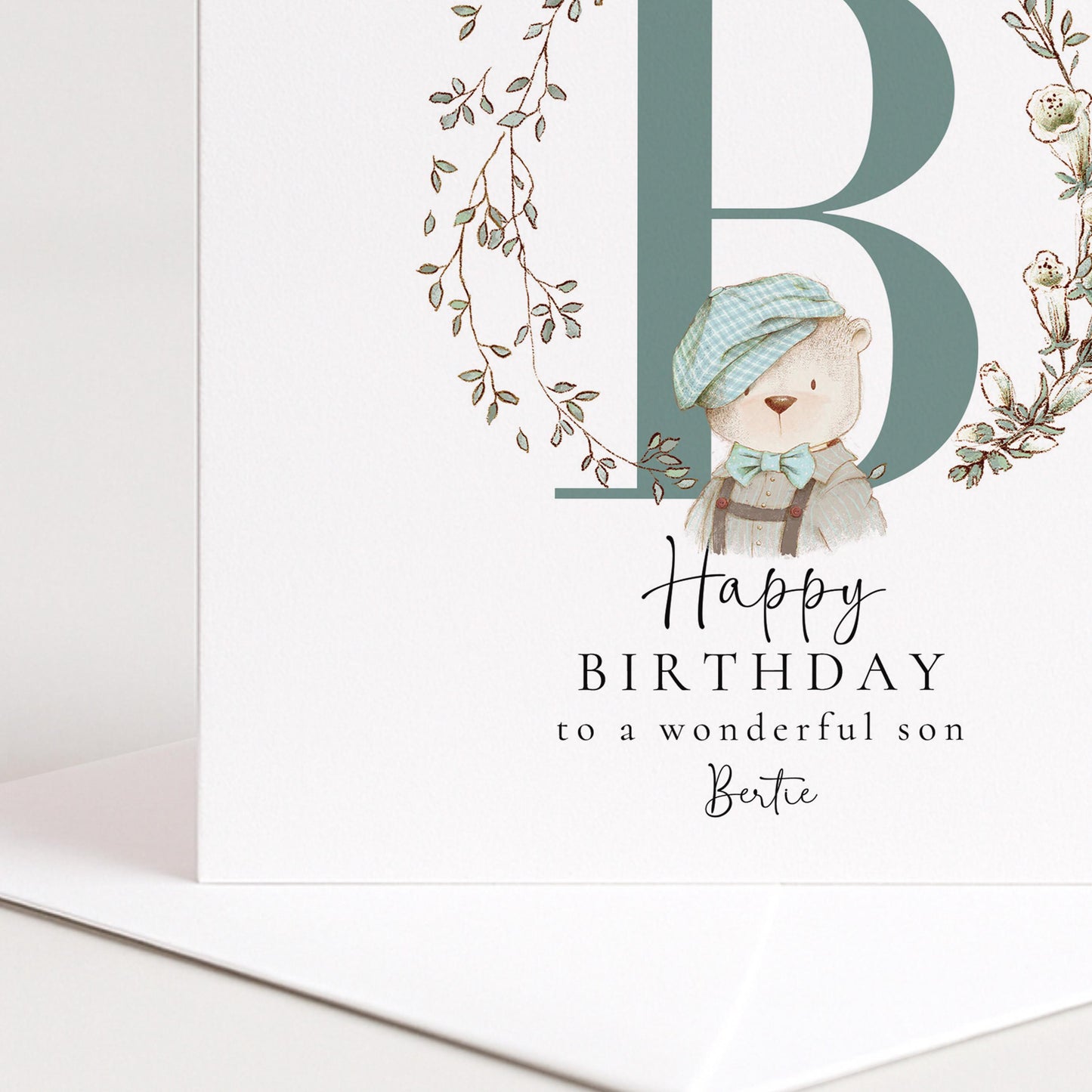 Son Birthday Card, Happy Birthday Son Card with Initial and Bear Design, Personalised Birthday Card