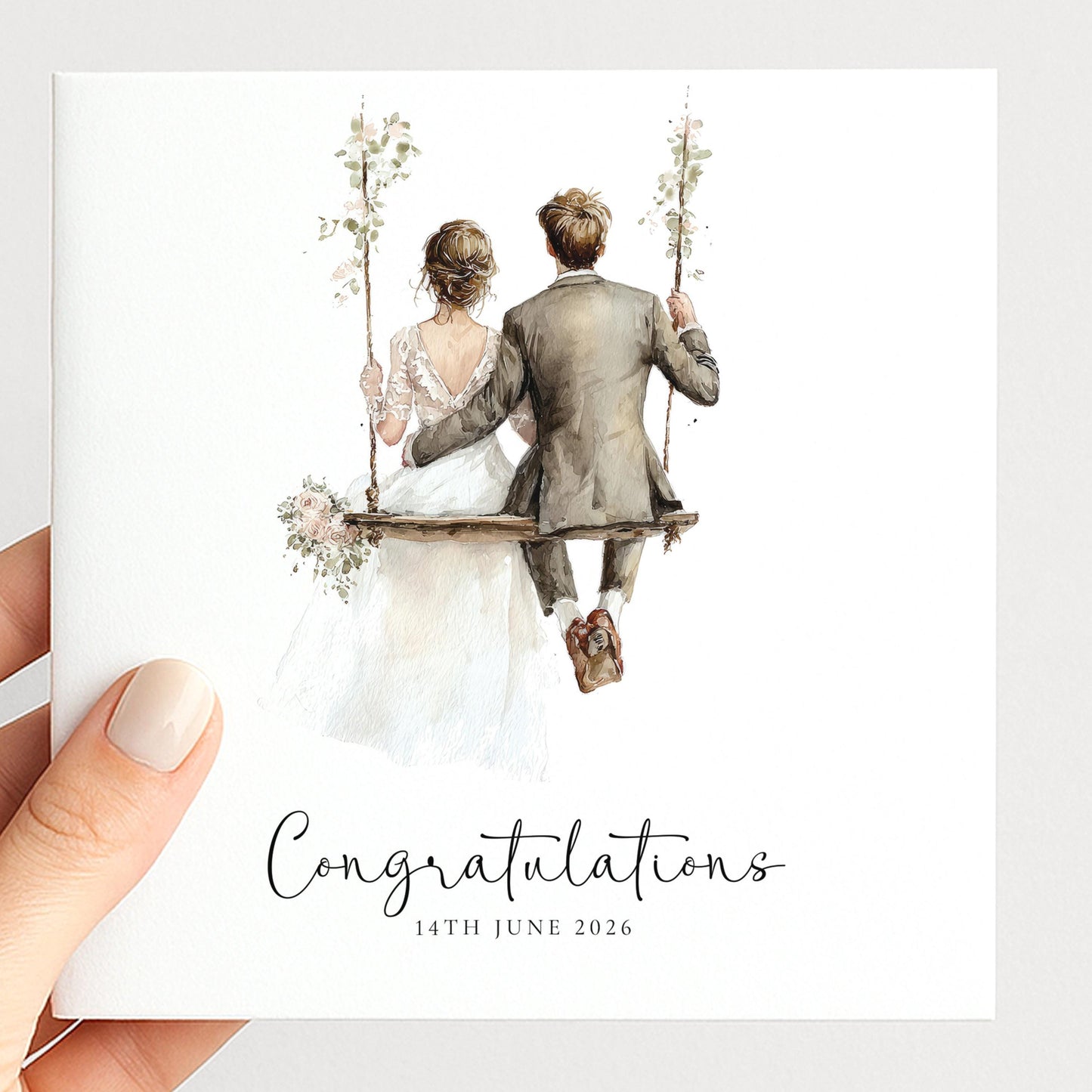 Personalised Wedding Card, Bride & Groom Congratulations Swing Card, Custom Names and Date Wedding Card, Romantic Newlywed Printed Card