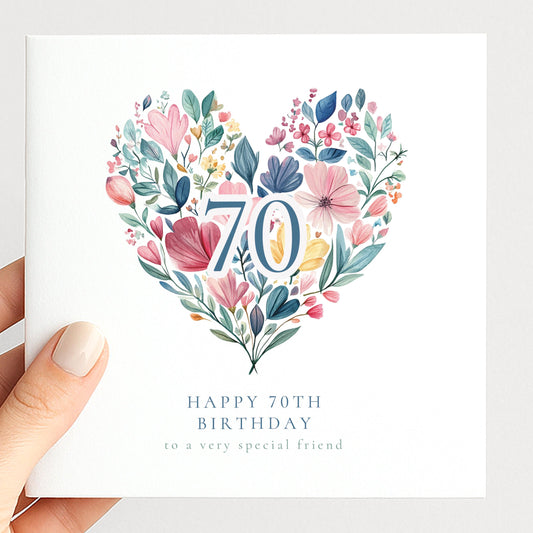 70th Birthday Card for Her, Floral Heart Milestone Birthday Card, Personalised Birthday Card for Women, Special Friend Card