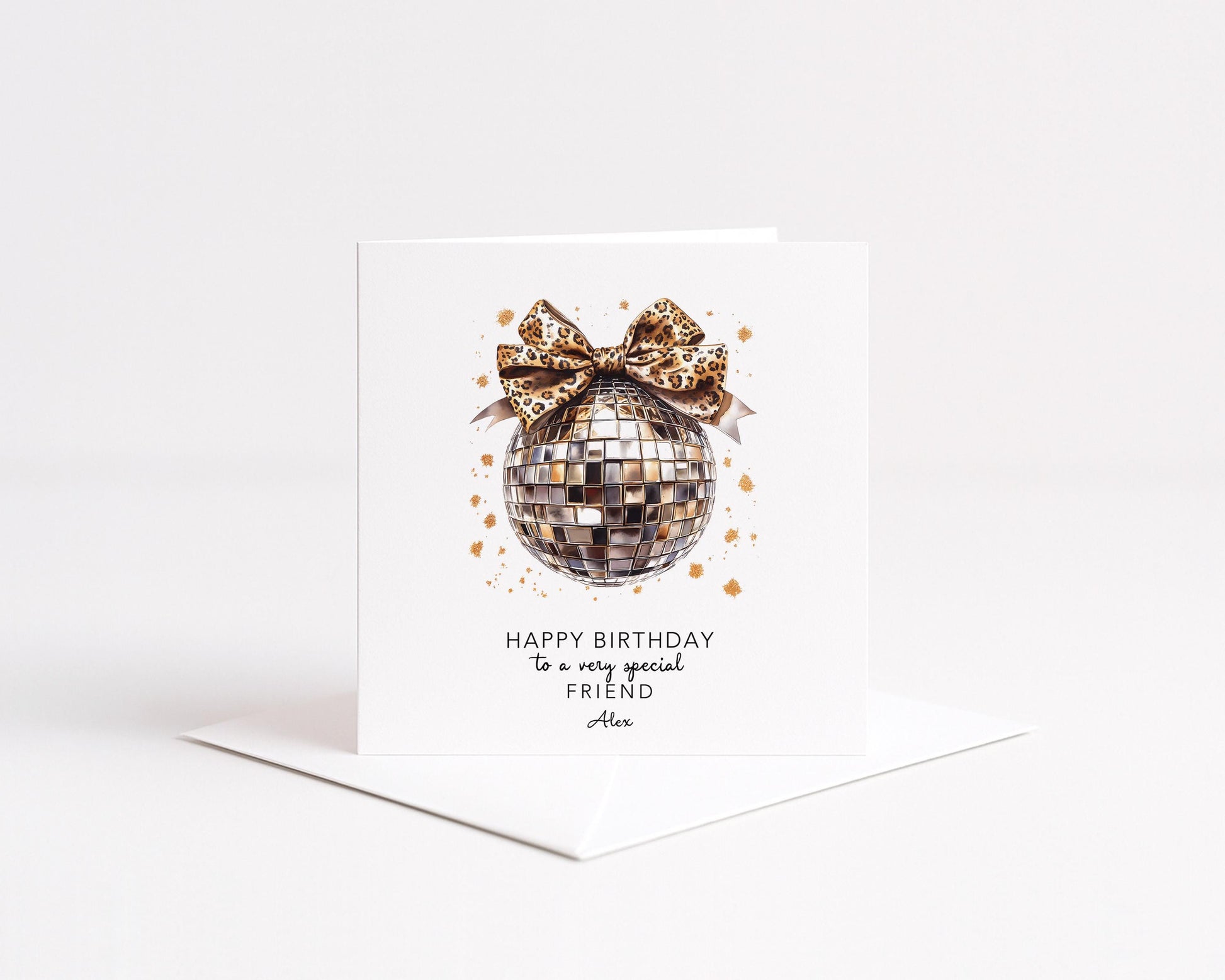 Birthday Card for Friend, Disco Ball Birthday Card, Leopard Print Bow Card, Fun Birthday Card for Her, Special Friend Card