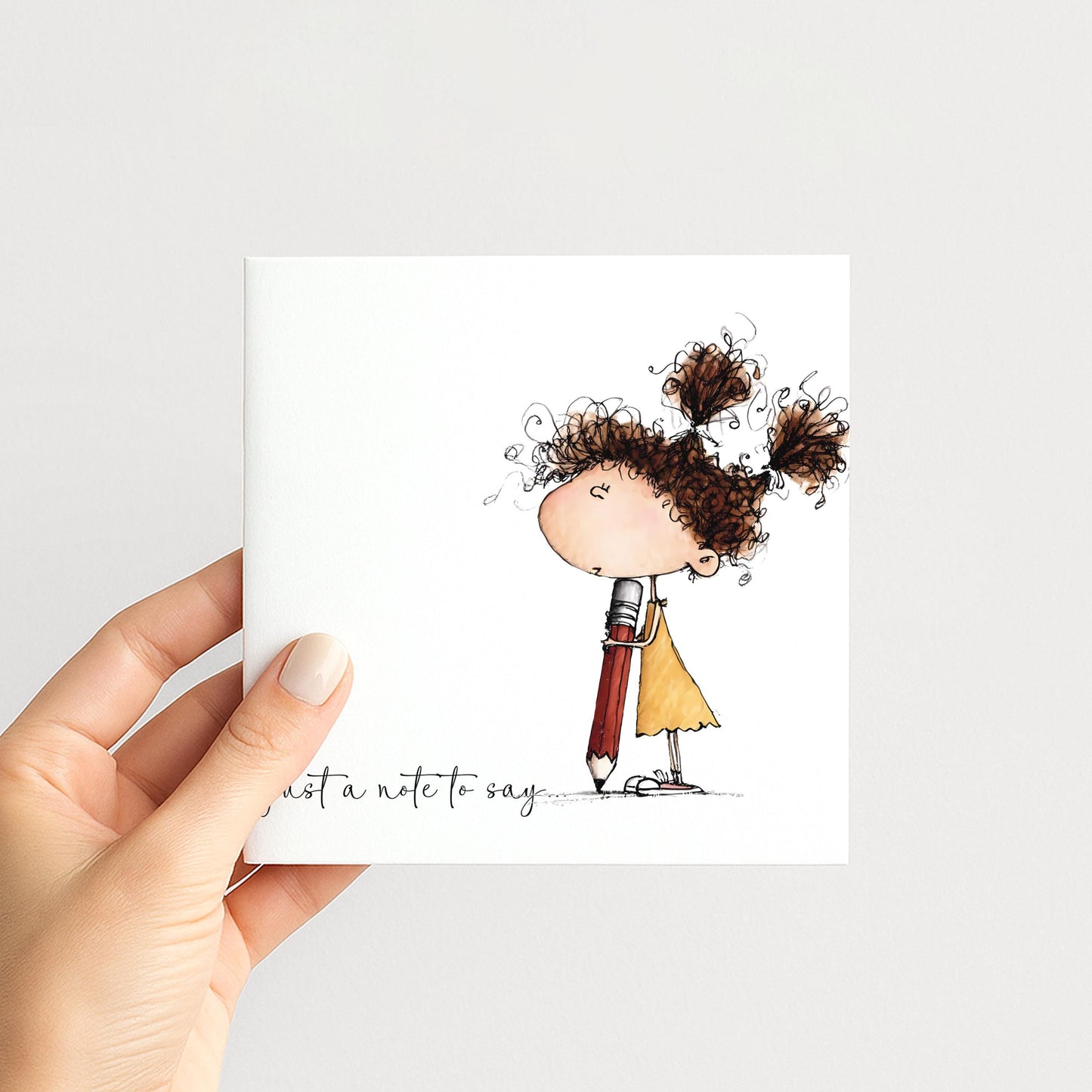 Just a Note Card, Thinking of You Card, Cute Girl Illustration Card, Friendship Card, Sending a Little Note Card