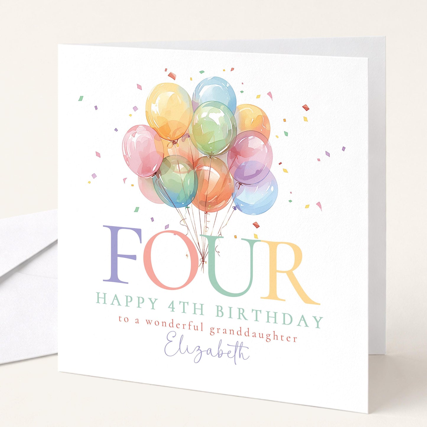 4th Birthday Card for Granddaughter, Happy 8th Birthday Granddaughter Card with Balloons, Personalised Birthday Card