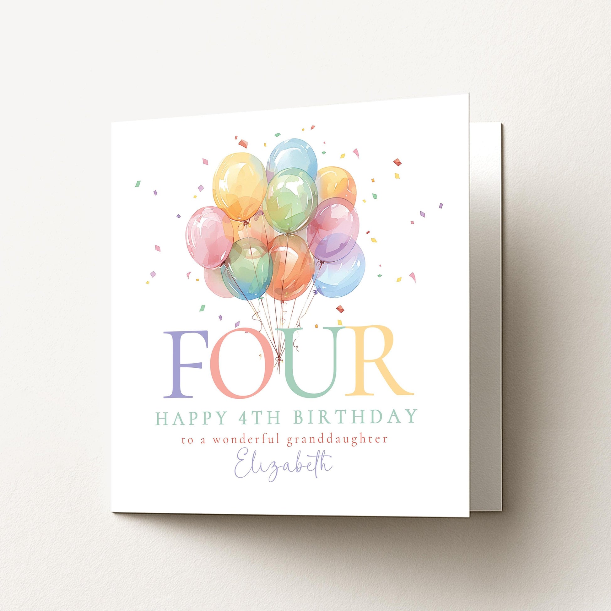 4th Birthday Card for Granddaughter, Happy 8th Birthday Granddaughter Card with Balloons, Personalised Birthday Card