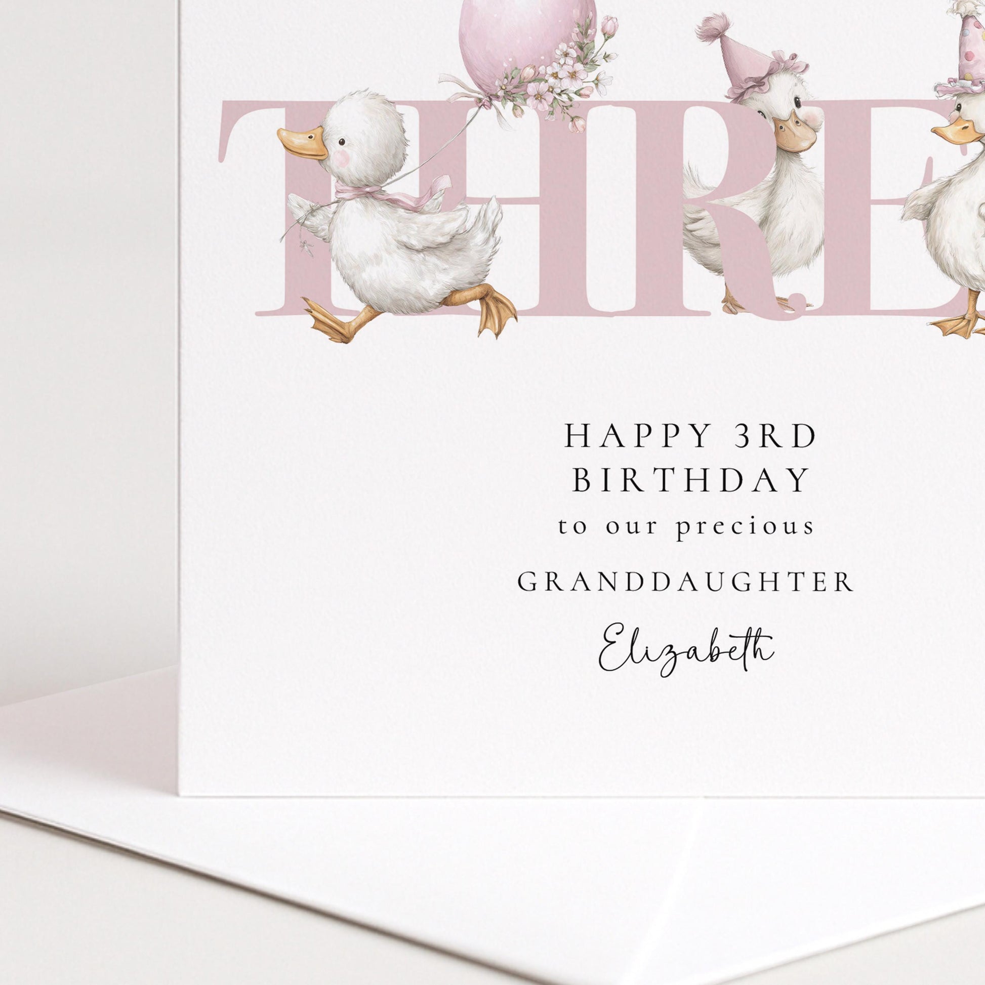 3rd Birthday Card for Granddaughter, Happy Third Birthday Granddaughter Card with Ducks, Personalised Birthday Card