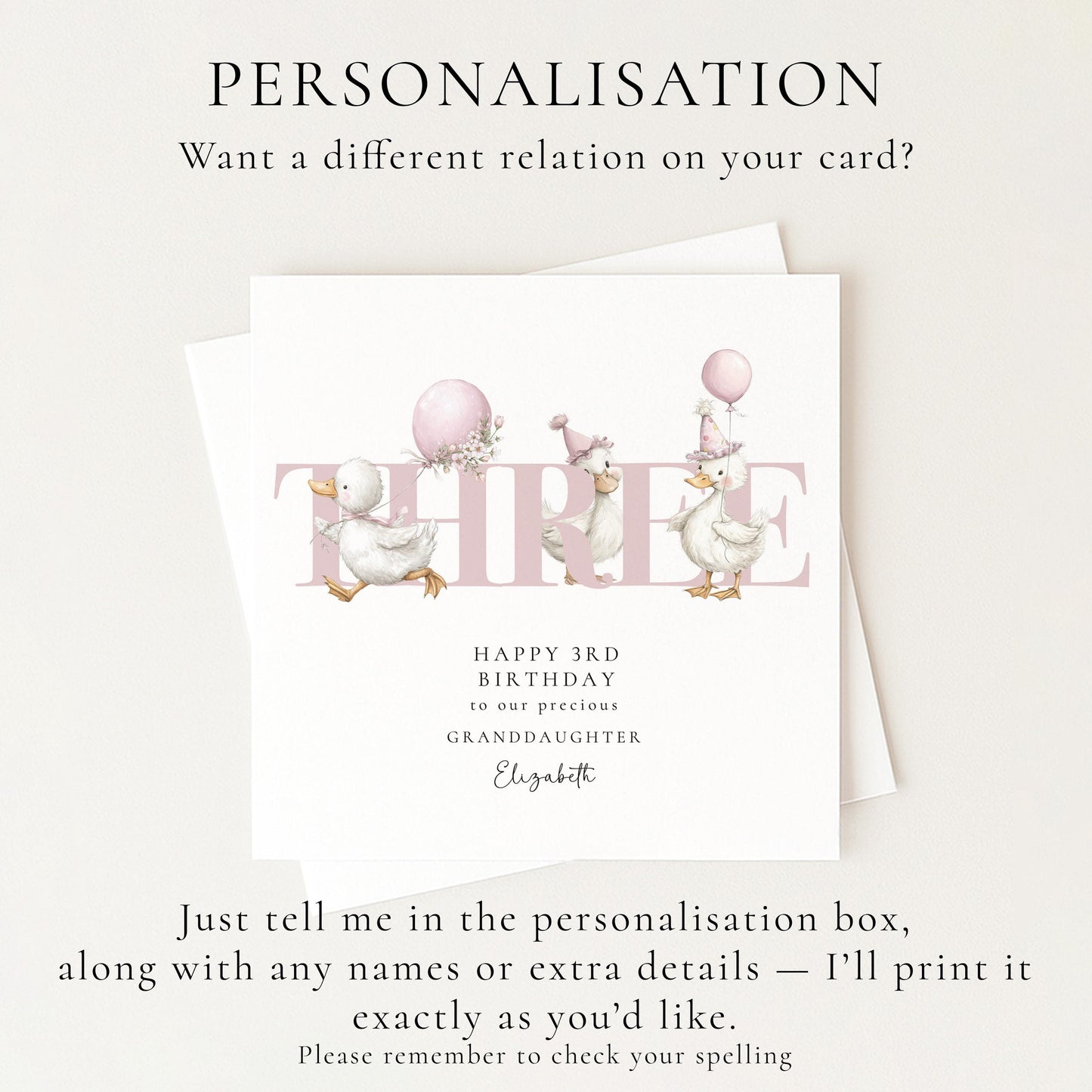 3rd Birthday Card for Granddaughter, Happy Third Birthday Granddaughter Card with Ducks, Personalised Birthday Card