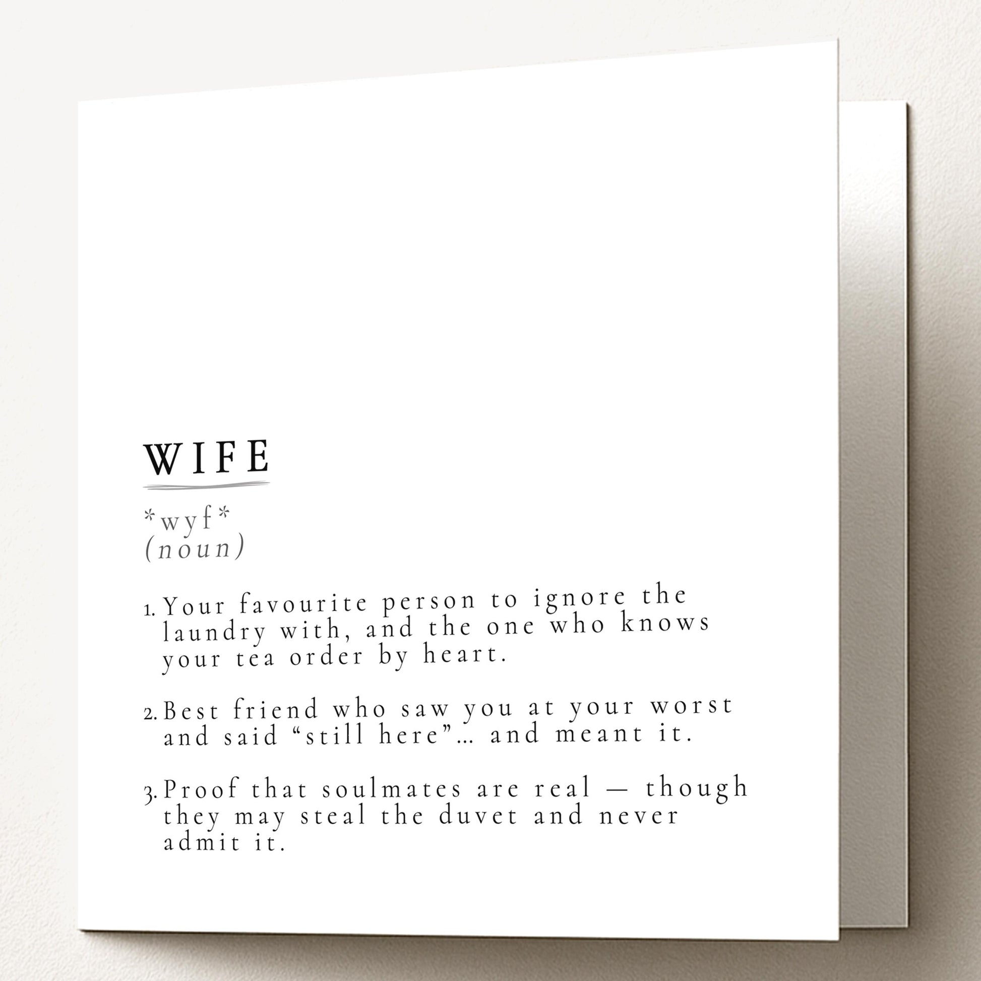 Wife Definition Card, Dictionary Meaning Wife Birthday Card, Sentimental Minimalist Card for Wife, Anniversary Card Idea