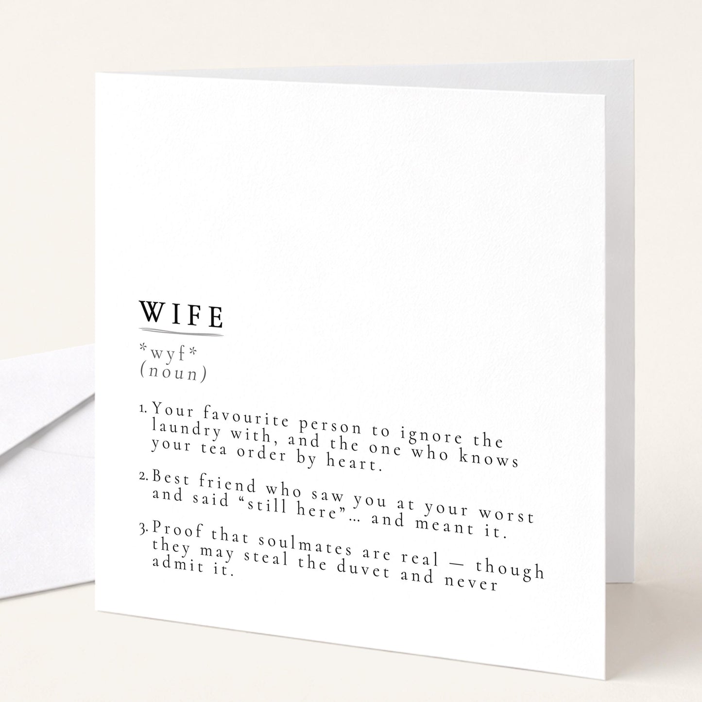 Wife Definition Card, Dictionary Meaning Wife Birthday Card, Sentimental Minimalist Card for Wife, Anniversary Card Idea