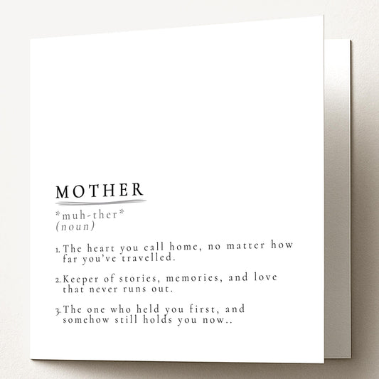 Mother Definition Card, Dictionary Meaning Mother Birthday Card, Sentimental Minimalist Card for Mum or Mother’s Day, From Daughter or Son