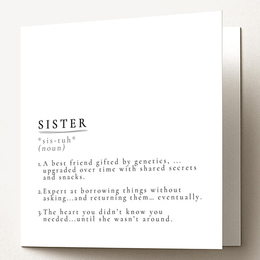 Sister Definition Card, Dictionary Meaning Sister Birthday, Sentimental Minimalist Card for Sister, From Brother or Sister, Sister Gift Idea