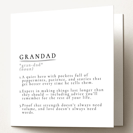Grandad Definition Card, Dictionary Meaning Grandad Birthday Card, Sentimental Minimalist Card for Grandad, From Granddaughter or Grandson
