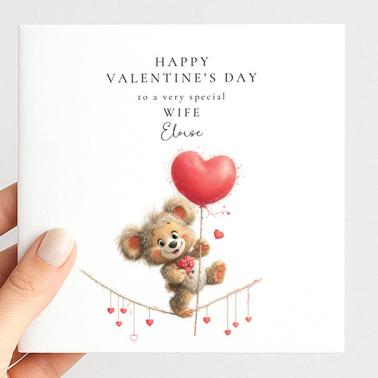Valentine’s Day Card for Wife, Cute Bear Valentine Card, Romantic Valentine Card, Personalised Valentine Card for Her