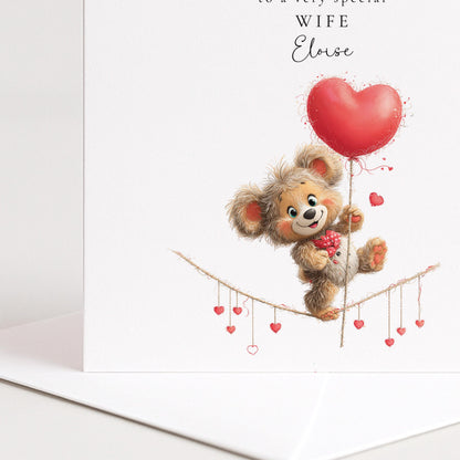 Valentine’s Day Card for Wife, Cute Bear Valentine Card, Romantic Valentine Card, Personalised Valentine Card for Her