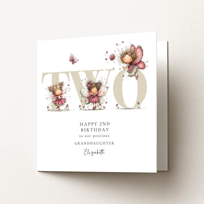 2nd Birthday Granddaughter Card, Fairy Second Birthday Card, Age Two Birthday Card, Personalised Name Card