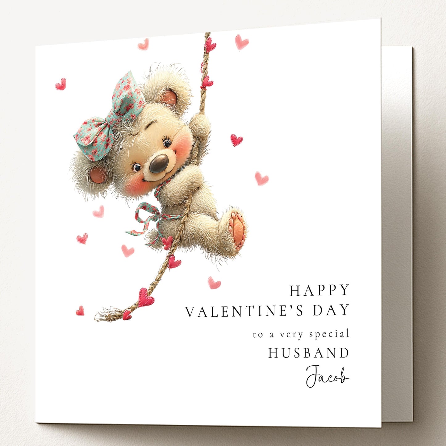 Valentine’s Day Card for Husband, Cute Teddy Bear Valentine Card, Romantic Valentine Card, Personalised Valentine Card for Him