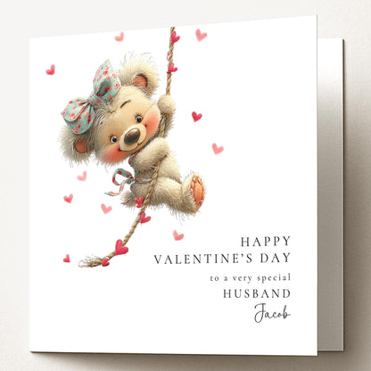 Valentine’s Day Card for Husband, Cute Teddy Bear Valentine Card, Romantic Valentine Card, Personalised Valentine Card for Him