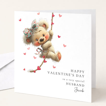 Valentine’s Day Card for Husband, Cute Teddy Bear Valentine Card, Romantic Valentine Card, Personalised Valentine Card for Him