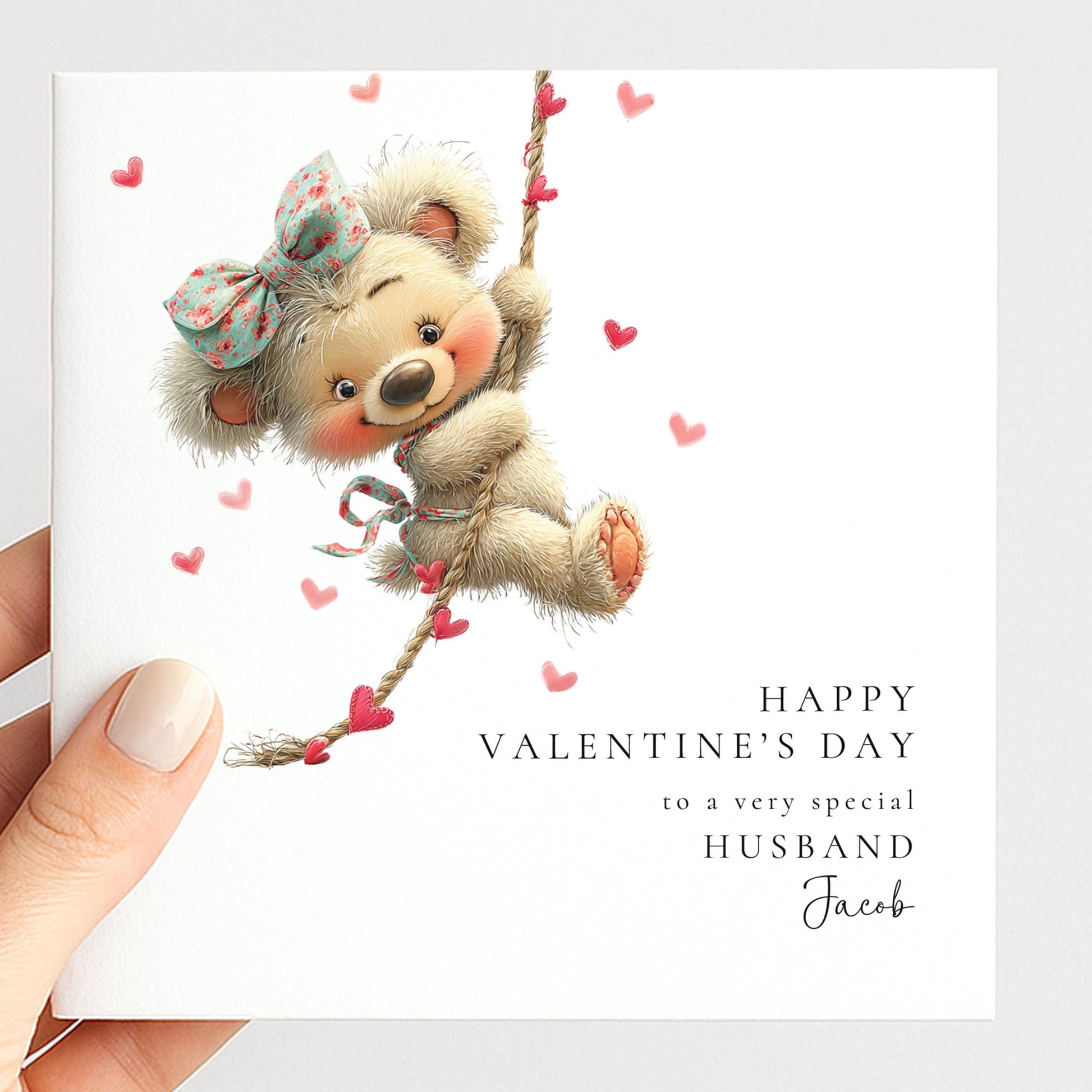 Valentine’s Day Card for Husband, Cute Teddy Bear Valentine Card, Romantic Valentine Card, Personalised Valentine Card for Him