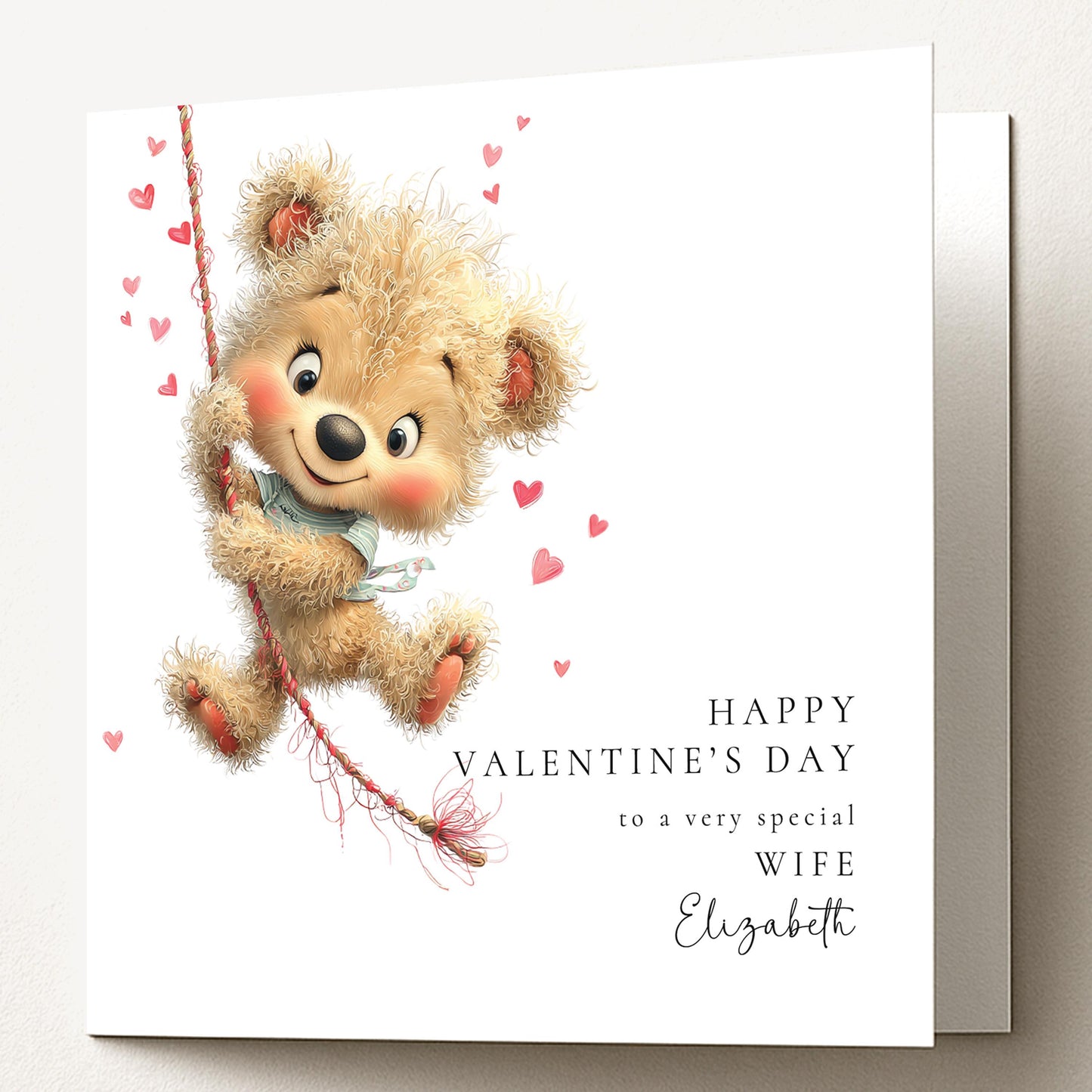 Valentine’s Day Card for Wife, Cute Teddy Bear Valentine Card, Romantic Personalised Valentine Card for Her