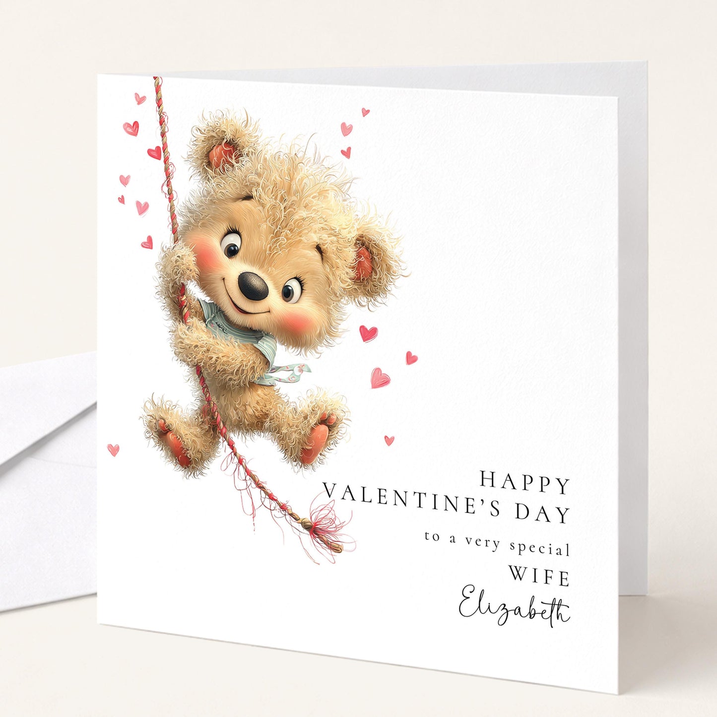 Valentine’s Day Card for Wife, Cute Teddy Bear Valentine Card, Romantic Personalised Valentine Card for Her