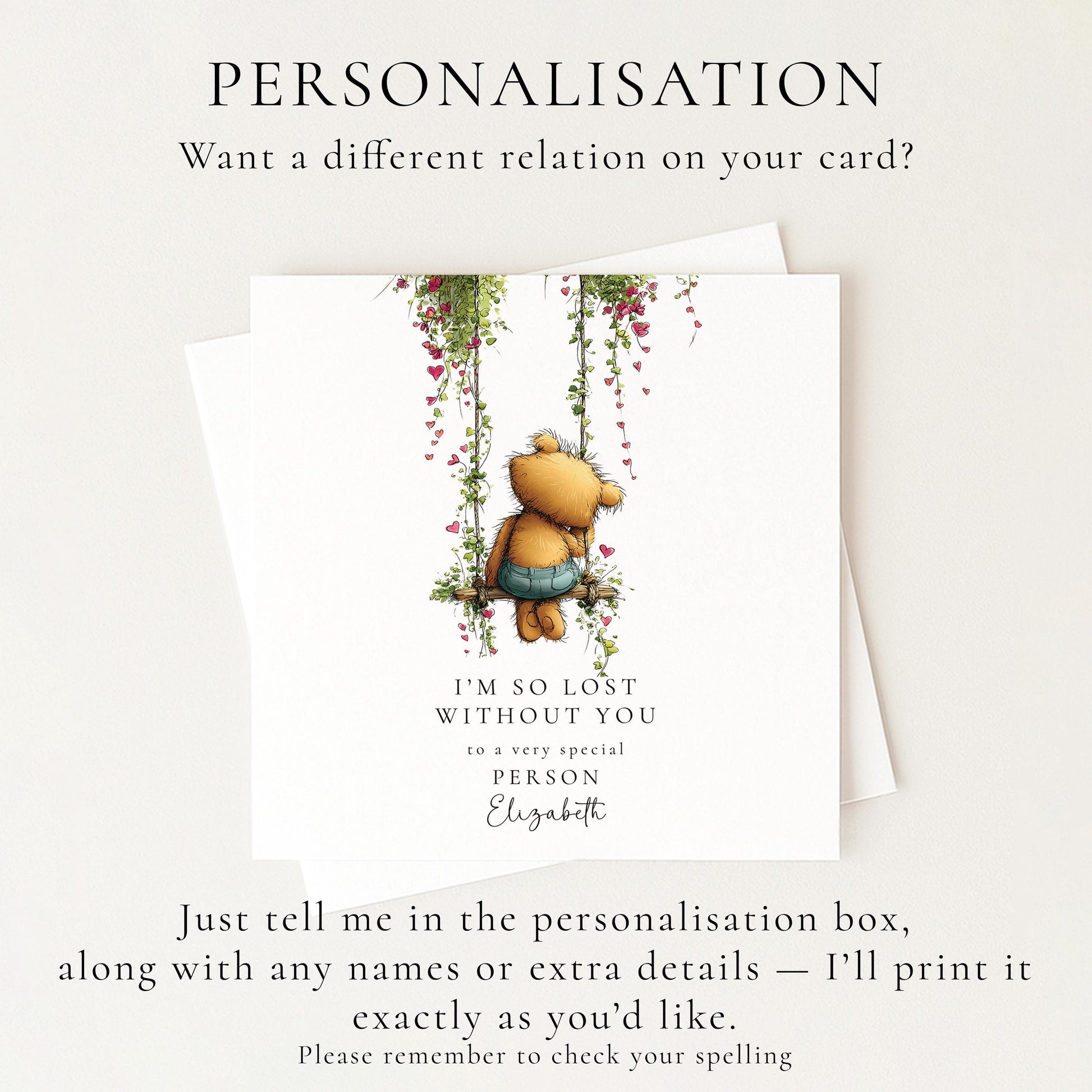 Valentine’s Day Card I’m So Lost Without You, Emotional Love Card, Personalised Card for Someone Special