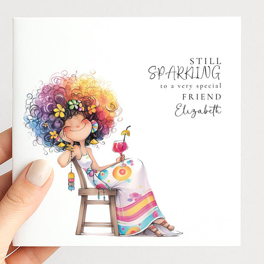 Funny Birthday Card for Friend, Still Sparking Card, Colourful Birthday Card for Her, Optional Name Personalisation