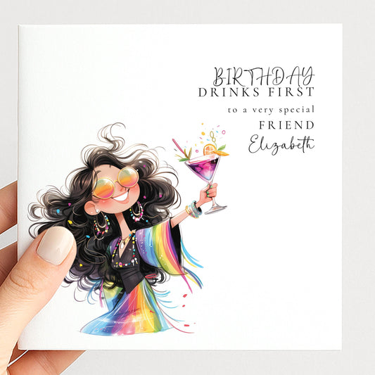 Funny Birthday Card for Friend, Birthday Drinks First Card, Cheeky Birthday Card for Her, Optional Name Personalisation