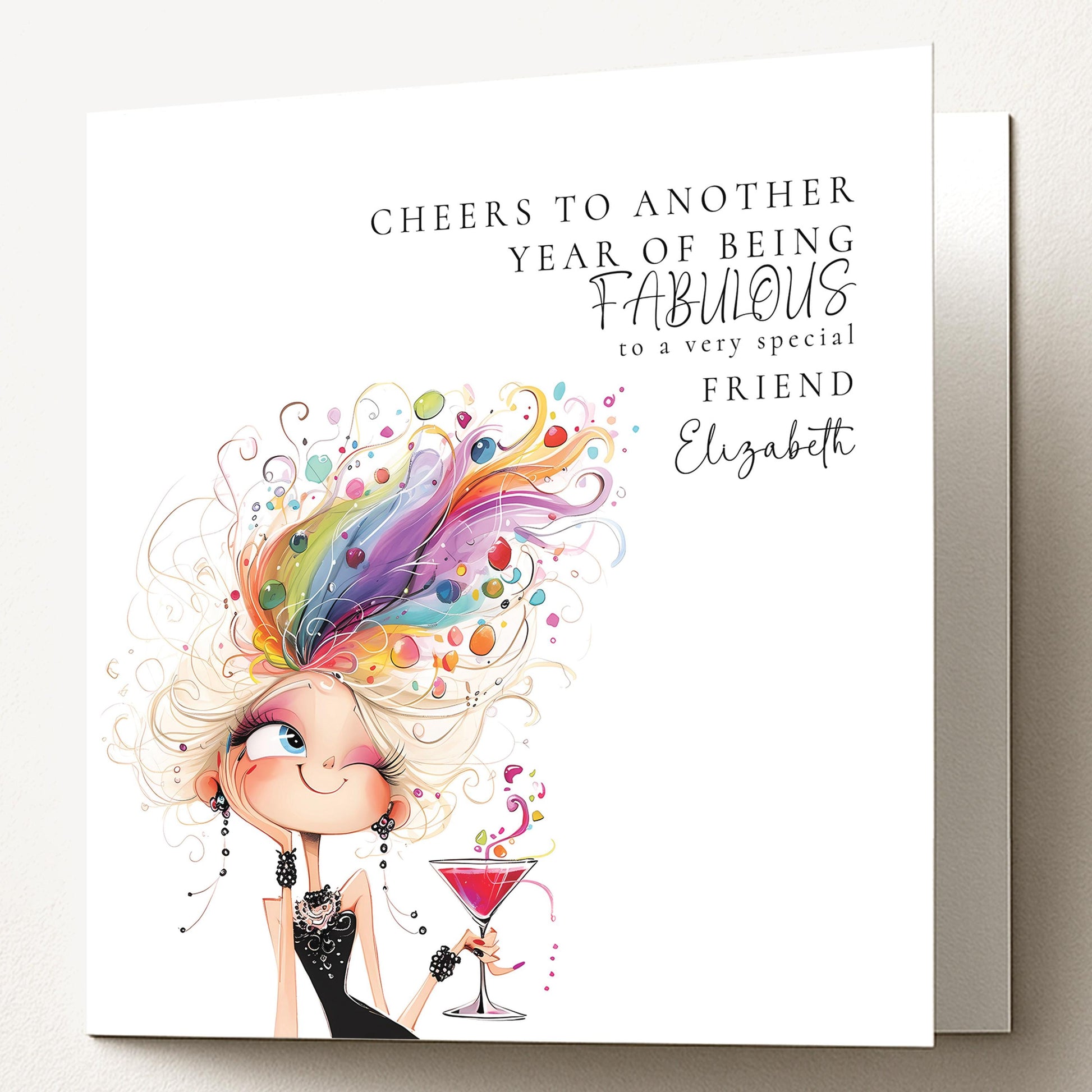 Funny Birthday Card for Friend, Cheers to Another Year of Being Fabulous Card, Stylish Birthday Card for Her, Optional Name Personalisation