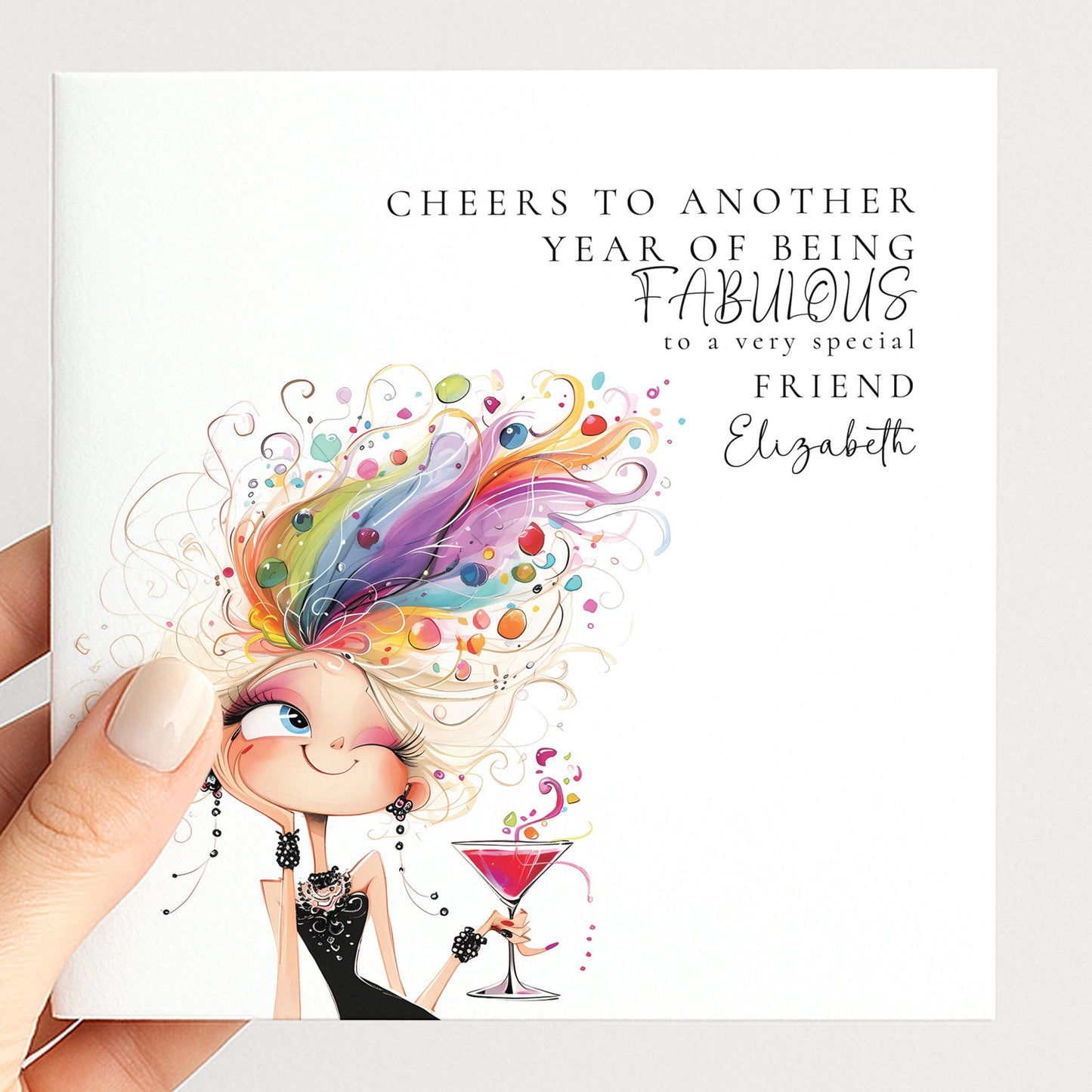 Funny Birthday Card for Friend, Cheers to Another Year of Being Fabulous Card, Stylish Birthday Card for Her, Optional Name Personalisation