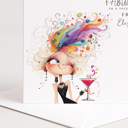 Funny Birthday Card for Friend, Cheers to Another Year of Being Fabulous Card, Stylish Birthday Card for Her, Optional Name Personalisation