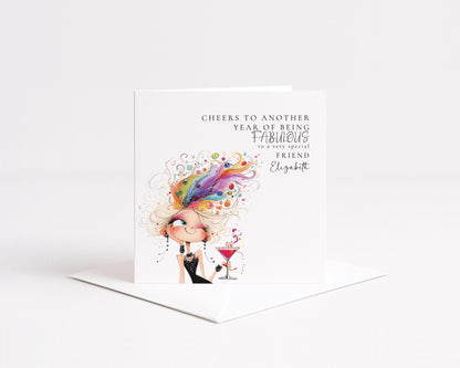 Funny Birthday Card for Friend, Cheers to Another Year of Being Fabulous Card, Stylish Birthday Card for Her, Optional Name Personalisation