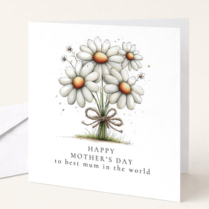 Mother’s Day Card – Personalised Floral Greeting Card With Daisy Bouquet & Heartfelt Message