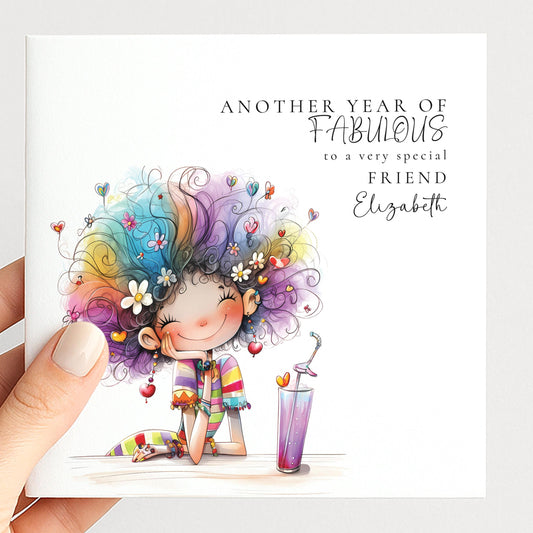 Funny Birthday Card for Friend, Another Year of Fabulous Card, Colourful Birthday Card for Her, Optional Name Personalisation