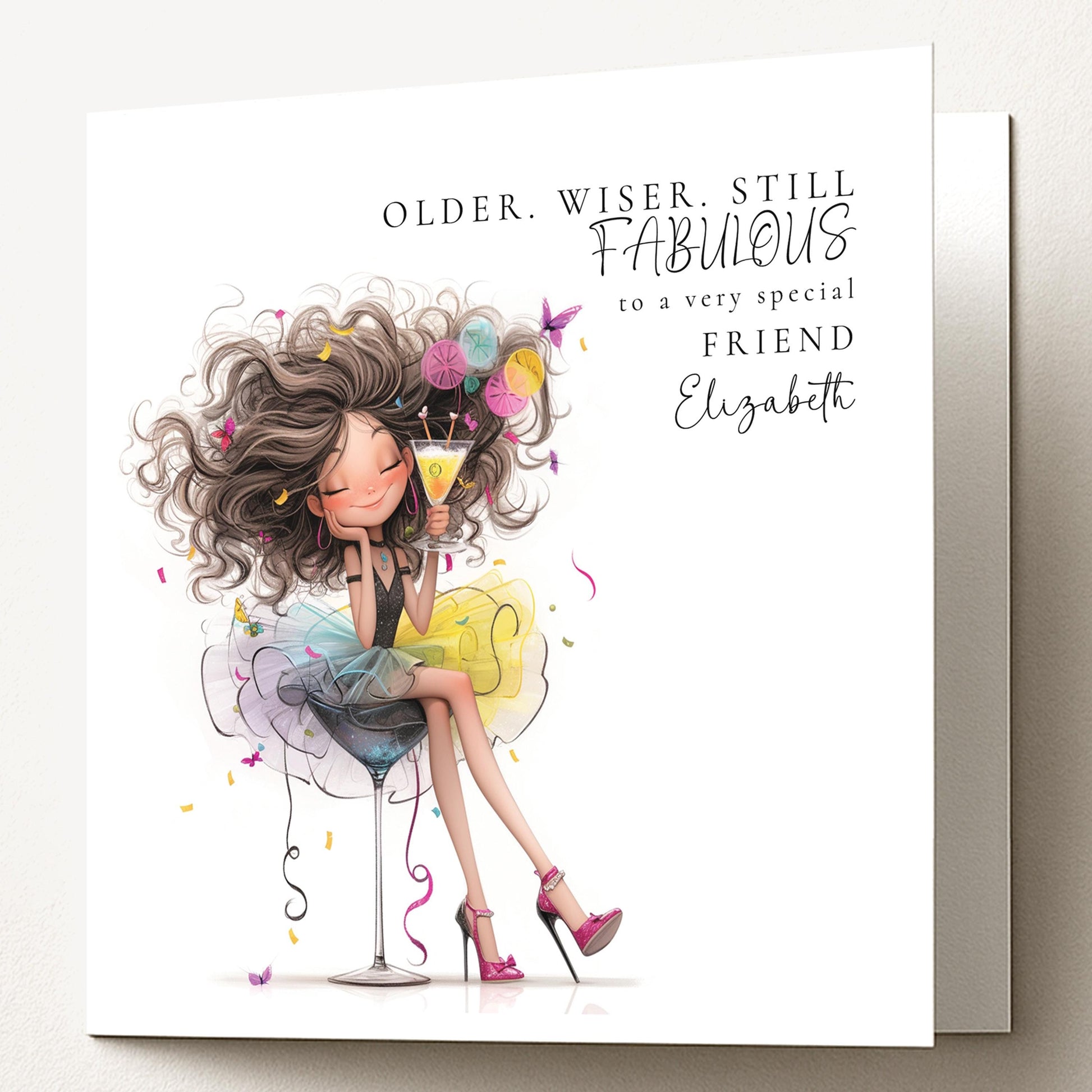 Funny Birthday Card for Friend, Older Wiser Still Fabulous Card, Stylish Birthday Card for Her, Optional Name Personalisation