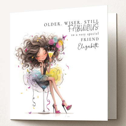 Funny Birthday Card for Friend, Older Wiser Still Fabulous Card, Stylish Birthday Card for Her, Optional Name Personalisation