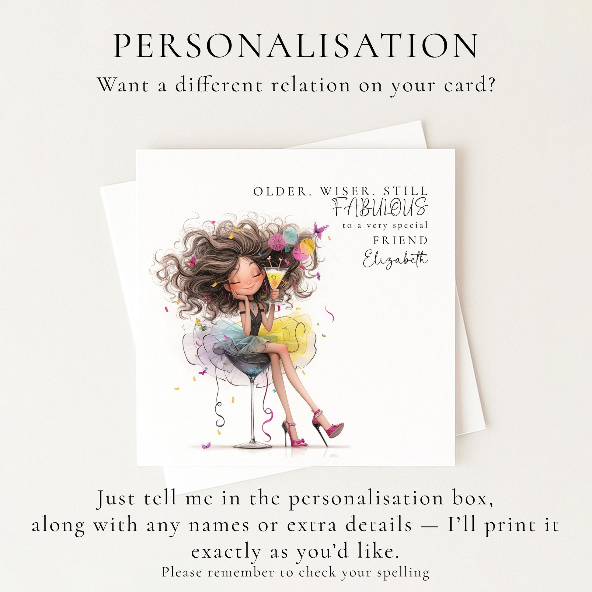 Funny Birthday Card for Friend, Older Wiser Still Fabulous Card, Stylish Birthday Card for Her, Optional Name Personalisation