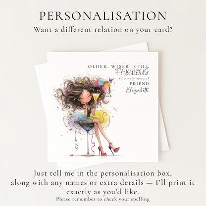 Funny Birthday Card for Friend, Older Wiser Still Fabulous Card, Stylish Birthday Card for Her, Optional Name Personalisation